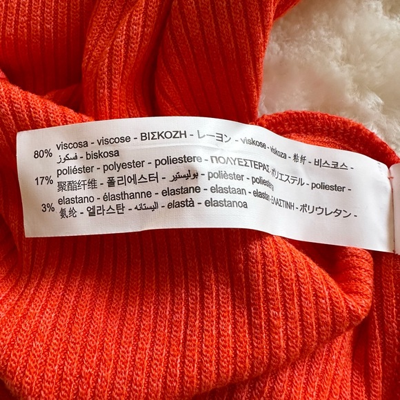 Zara Women Ribbed Dress with Slit Orange Maxi Long Size S - Picture 7 of 9